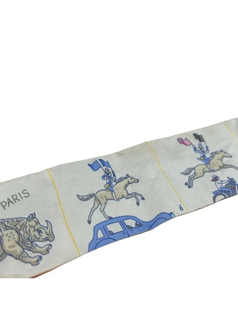 Hermes Scarf Twill White Multi Ribbon Parade